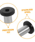 Close-up of Boss Grade Stainless Steel Knife Handle Screws With Locking Spindle Pins Two Pack showing black top for precision fit.