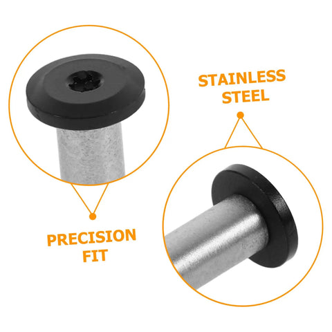 Close-up of Boss Grade Stainless Steel Knife Handle Screws With Locking Spindle Pins Two Pack showing black top for precision fit.
