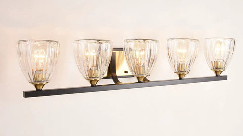 36 Inch Farmhouse Vanity Light Over Mirror Brown Finish 5 Light Wall Fixture For Bathroom That Brightens Up Your Space
