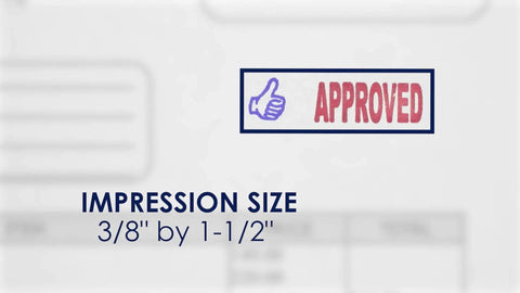 Zero Sweat Paperwork Processing With This Dead Simple Pre Inked Office Approval Stamp showing 'APPROVED' impression size 3/8' by 1-1/2'.