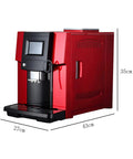Game Changer 200 Watt Dual Boiler Automatic Coffee Machine With Dedicated Milk Frothing Unit And Adjustable Controls For Lightning Fast Espresso And Cappuccino Sips In Classic Red Finish side view with dimensions