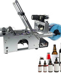 Semi Automatic Desktop Label Applicator For Round Bottles 15 To 120Mm With Integrated Date Coder, labeling machine with various bottles.