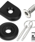 Lock Up Your Ride With Badass Heavy Duty Motorcycle Fender Tab Covers And 1 4-20 Seat Bolt Security Screws With Rubber Washers For Solid Anti Theft Bike Armor And Long Life hardware set including black fender cover, seat bolt, and keys.