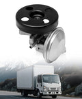 Close-up of vacuum pump with pulley for Isuzu NPR/NPR-HD, black pulley on silver pump body.