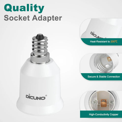 E12 To E26 Socket Adapter Kit Candelabra To Standard Base Converter For LED Bulbs 200W Max Heat Resistant 200 Degrees Celsius 110 To 250V 6 Pack No Hassle Install No Tools Required Universal Fit Durable Construction