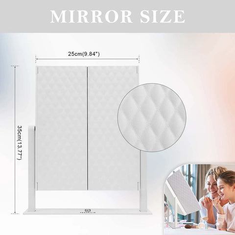 Vanity Tri Fold Makeup Mirror With 3 Lighting Modes Dimmable Smart Touch Control 10X Magnification 180 Degree Rotation size