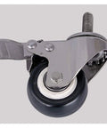 Heavy Duty Furniture Caster Wheels With Brake Silent Polyurethane Rollers For Tables And Desks Double Bearing Swivel Casters M10 Thread 304 Stainless Steel 4 Pack close-up angle of a single caster wheel with brake and screw mount.
