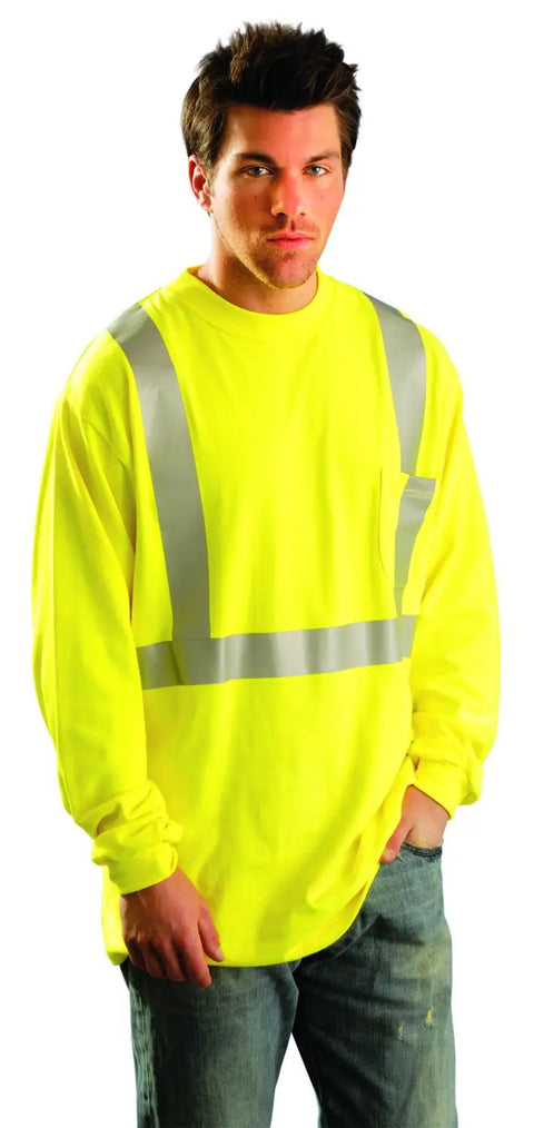 LST2 FR YM Classic Long Sleeve Occlux T Shirt With Pocket High Visibility Yellow ANSI Class 2 Flame Resistant Arc Rated ATPV 10 Cal