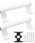 Two Pack Sliding Glass Door Handles White Aluminum Alloy Durable Modern Pull Handles For Right Or Left Swing Patio Doors Rust Resistant Metal Door Pulls With Six And Five Eighths Inch Mounting Hole Spacing, screws and installation tools included.