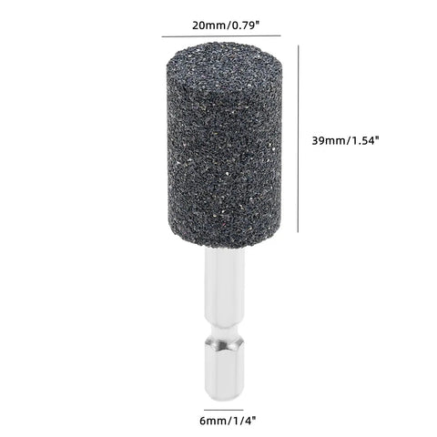 Ten Piece 20mm Aluminum Oxide Cylindrical Mounted Grinding Stones Set With One Quarter Inch Hex Shank For Electric Rotary Tools Drill Grinder Pro Grade Durable For Metal Shaping Deburring And Precision Work, single stone close-up