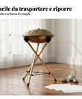 Heavy Duty Beech Wood Drum Rack With Rock Solid Tripod Frame And Adjustable Rope Fastening Foldable Portable Steel Drum Stand For Band Pros With Thick Foam Padding Large Tour Ready Setup in a cozy room.