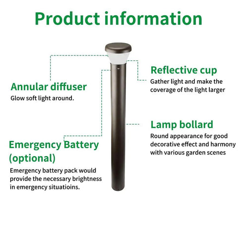 Heavy Duty Led Bollard Light 42 Inch Outdoor Pathway Fixture With Adjustable Watts And Tunable Temps For Driveway Glow Up And Backyard Hangout Spot Ul Listed One Pack with annular diffuser and reflective cup.