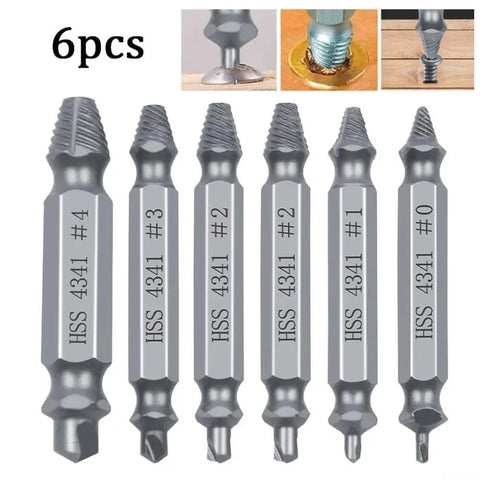 Easy Out 6 Pcs Damaged Screw Extractor Set Made From Premium High Grade Steel Reverse Drill Bits To Fix Broken Stripped Screws And Studs With Storage Case Perfect Tool Kit For Homeowners And Mechanics Looking For Quick Fixes, 6-piece 4341 steel bits