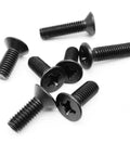 Rock Solid Black Carbon Steel Phillips Countersunk Head Screws M2x10mm 100 Piece Pack on a light background.