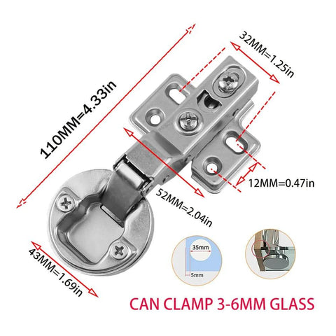 2 Pack Soft Close Hydraulic Glass Door Hinges For Cabinets And Wine Racks 35mm Round Hole Cover Hinges For 3 To 6mm Thick Glass