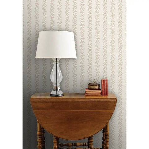 Botanical Stripe Vinyl Wallpaper With Subtle Leather Texture And Dang Durable Type Two Commercial Grade Wallcovering on beige wall.