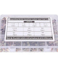 300 Pcs Carbon Steel Rivet Nut Kit With Color Zinc Plated Finish, Metric And Inch Sizes, organized in a clear box.