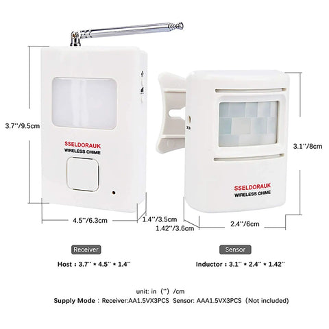 Wireless Dog Bark Alarm Motion Sensor Doorbell With PIR Body Detection For Home Or Office, 1 Sensor 2 Receivers shown