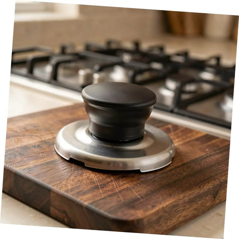 Upgrade Your Whistling Kettle With This Stainless Steel Knob Replacement Kit That Offers An Easy Install, Comfortable Grip, And Durable Build To Protect Your Lid Handle While Keeping Kitchen Swag Super Fresh. Stainless steel kettle lid knob on cutting board