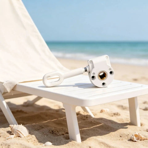 Compact White Awning Machine Head Replacement Crank Box Hardware For Deck with smooth manual gear on beach chair.