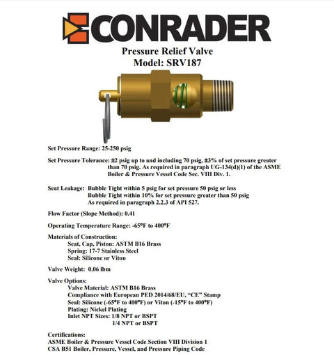 Front view of brass 1/4-in NPT safety pressure-relief valve with hex body and visible spring.