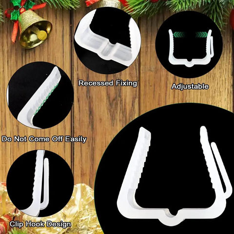 Christmas Light Clips For Fascia Boards Fits One To One And Five Eighths Inch Thickness Roof Gutter Fence Hooks White 100 Pieces Easy Install Outdoor Holiday Decor showing adjustable white clips with recessed fixing and clip hook design