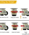 Hella Sturdy Heavy Duty Leveling Casters With Snap Lock Brakes And Smooth Glide Wheels Adjustable Height Shock Resistant Mounts For Furniture Trailer And Workshop Gear Set Of 4 mechanism demonstrating height adjustment process.