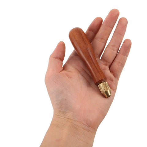 Ditch That Wobbly Grip With This Premium Wood File Handle And Brass Collet Set Designed For Quick 1/8 To 9/64 Needle File Swaps held in hand.