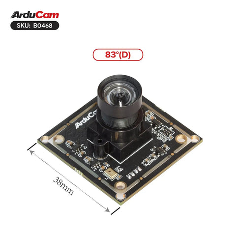 1080P USB Camera Module With Low Light Performance And Low Distortion 83 Degree M12 Lens 2MP IMX323 Sensor 1 Meter Cable Plug And Play For Windows Linux Android And macOS, showing front view with lens and circuit board details.