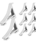 8 Pack Aluminum Shelf Clips for Fridge and Freezer, Heavy Duty Clamp Hooks and Brackets, smooth surface shown in multiple angles