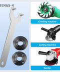 Heavy Duty Three Pack Angle Grinder Flange Nut And Wrench Set For 4.5 5 And 7 Inch Grinders With 5/8-11 Thread, includes wrench and flange nuts.