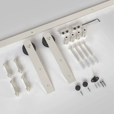 Brushed Nickel Sliding Barn Door Hardware Track Kit 5 Ft Straight Pulley Heavy Duty Built To Last Smooth Silent Glide Easy Install