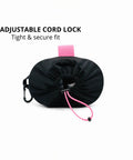 Semi Hard EVA Mask Case For Snorkeling And Scuba Gear With Crush Resistant Front Shell And Flexible Back showing adjustable cord lock