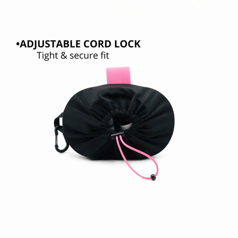 Semi Hard EVA Mask Case For Snorkeling And Scuba Gear With Crush Resistant Front Shell And Flexible Back showing adjustable cord lock