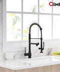 Slick Matte Black Kitchen Faucet With Pull Down Sprayer Dual Nozzles And Single-Handle High-Pressure Spray For Quick Rinsing