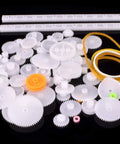 All In One Plastic Gear Kit For DIY Robots And Education 75 Piece Set Including Worm Gear Crown Gear on black background
