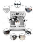 Premium Stainless Steel Automatic Espresso Coffee Maker With 19 Bar High Pressure Gauge And Slick Removable Water Tank brewing coffee shot.