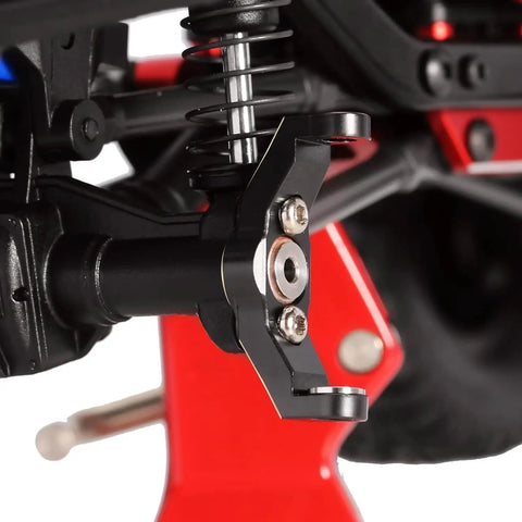 Close-up of Beefy Brass Caster Blocks C Hubs And Steering Knuckle Kit for TRX4M 1/18 RC Crawler with black hard coat