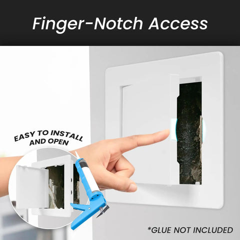 White Abs Plastic Access Panel For Drywall And Ceiling With Hinged Door Rustproof Wall Hole Cover Plate For Plumbing And Electrical Utility No Sweat Install Rock Solid Build Fits Four By Four Cutout Perfect Straight Up Reliable Works Like A Charm Daily showing finger-notch access for easy opening.