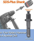 Keyless Drill Chuck Set Heavy Duty Pro Grade One Half Inch 20UNF With SDS Plus Shank shown converting rotary hammer drill