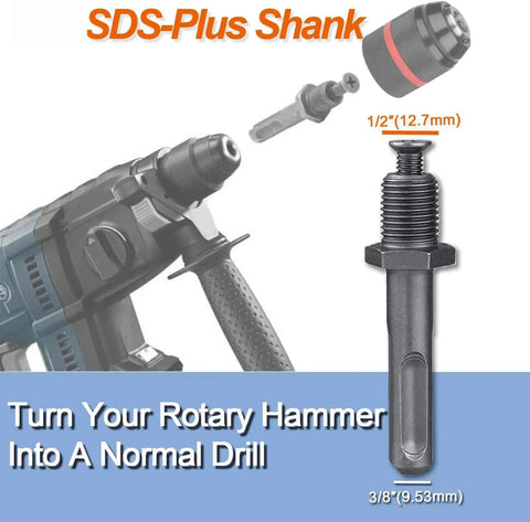 Keyless Drill Chuck Set Heavy Duty Pro Grade One Half Inch 20UNF With SDS Plus Shank shown converting rotary hammer drill