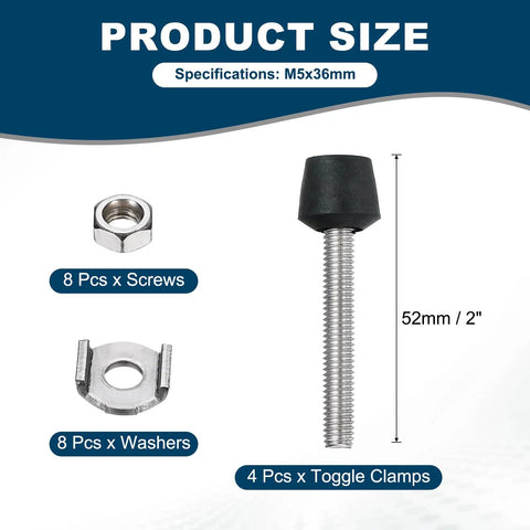 4 Pack Rubber Head Toggle Clamps Kit With M5 X 36mm Screws And Washers 304 Stainless Steel Durable Corrosion Resistant Clamps For Boxes Cabinets And Doors Great DIY Gear With 8 Screws And 8 Washers, 52mm size shown