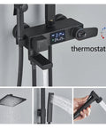 RIBEUJIZS Digital Shower System, Black Thermostatic Shower Faucets with digital display and rainfall shower head.