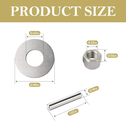 Dimensions of Prop And Nut Kit E For MKP-34 Compatible With MKP-33 And MKP-38 Trolling Motors components in stainless steel.
