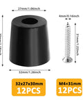Heavy Duty Round Rubber Furniture Pads With Stainless Steel Mounting Screws Black Non Slip Table Leg Base 32X27X30Mm 12 Pack and screws shown.