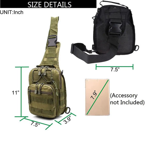 Go-To Tactical Sling Pack With Three Carry Styles Shoulder Bag Chest Sling And Hand Carry Outdoor Daypack Size 11 x 7.5 x 3.9 inches