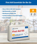 Front view of a gray plastic First Aid Kit case with First Aid Kit label, 91324, and 25-person ANSI Class A icon.