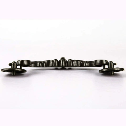 Side view of Six Pack Antique Black Bronze Drop Down Bail Drawer Pulls Rustic Vintage Cabinet Hardware, 7.3 Inch Length