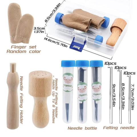 Needle Felting Kit With Three Size Sets Of 30 Needles Each Wooden Handle Tool Finger Cots And Essential Felting Supplies