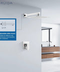 Rainfall Shower System With 10 Inch Wall Mount Head, Single Lever Mixer, SUS304 Stainless Steel, Rough In Valve, Chrome Polish